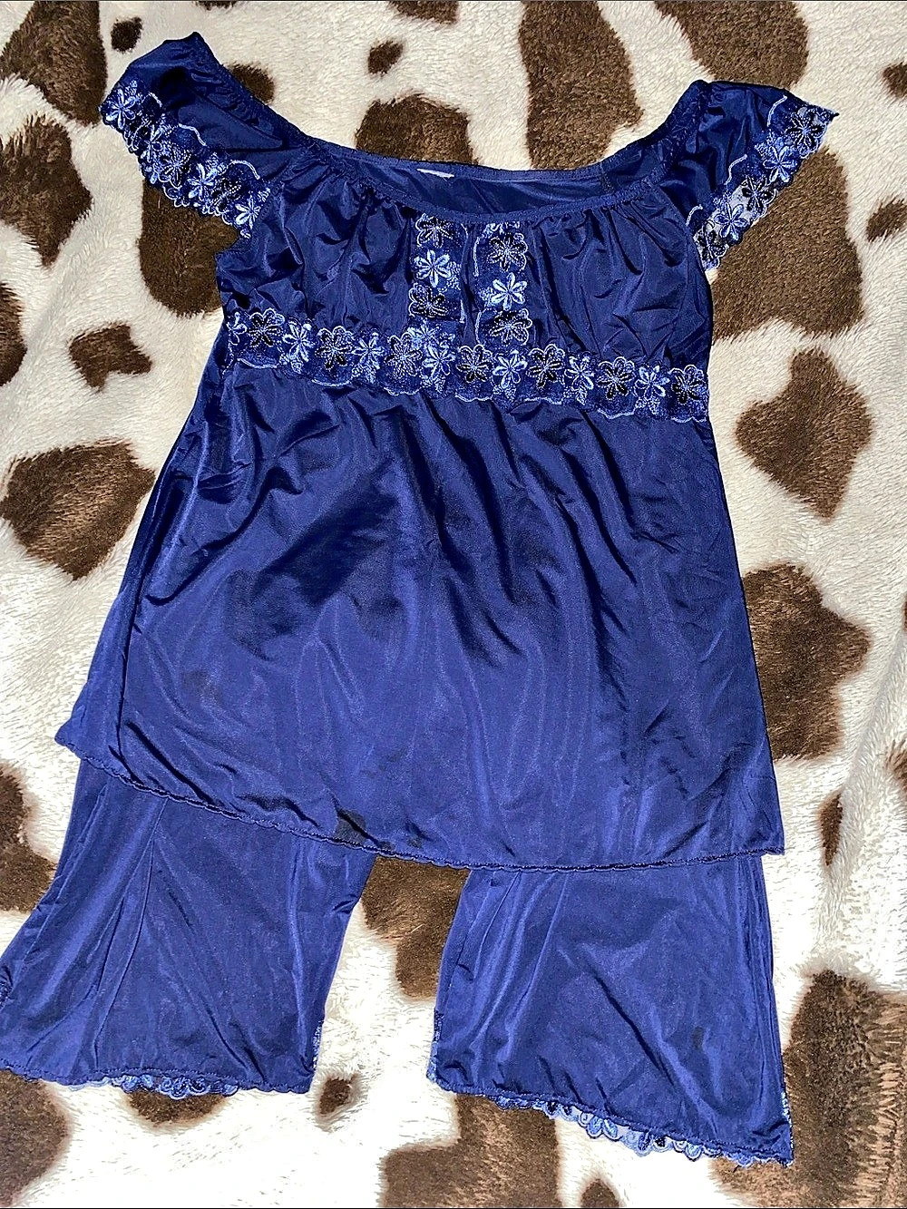 Blue Lace Trim Pajama Set Like New